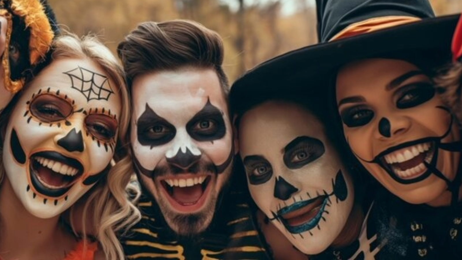 four adults with painted faces for Halloween